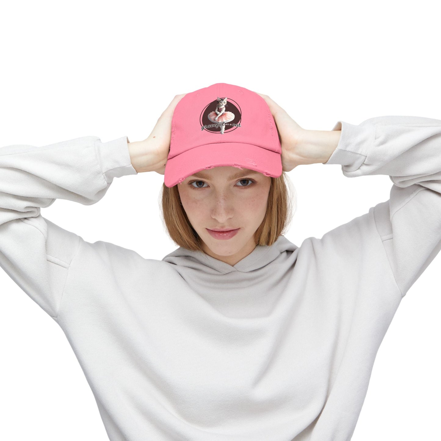 Unisex Distressed Cap - 'Graceful as a Cat' Fun Cat Lover Hat