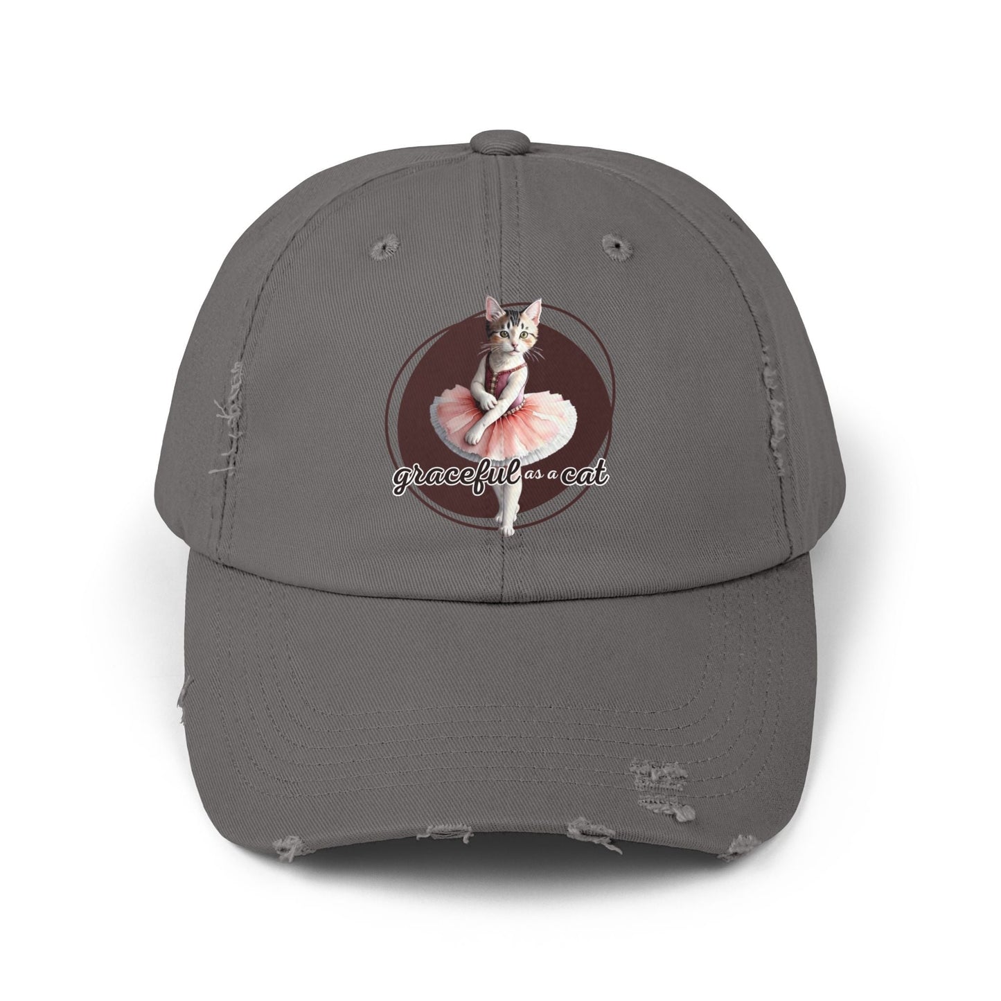 Unisex Distressed Cap - 'Graceful as a Cat' Fun Cat Lover Hat