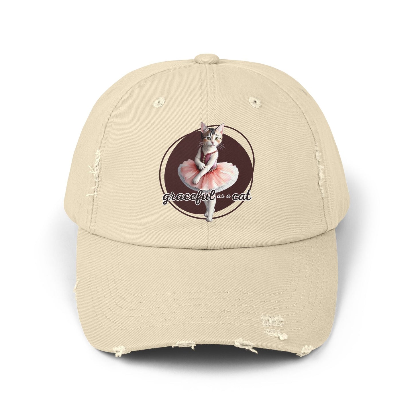 Unisex Distressed Cap - 'Graceful as a Cat' Fun Cat Lover Hat