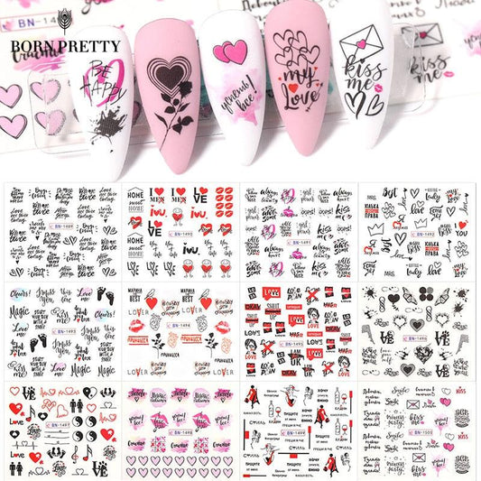 Valentines Heart Letter Flower Nail Stickers Sliders For Nails Water Decals Sticker Tips Manicure Decals for Nail Art Decoration Including Hearts Stars Letters Bowknot Leaves Flowers Plants Fruits Butterflies Nail Art Decoration
