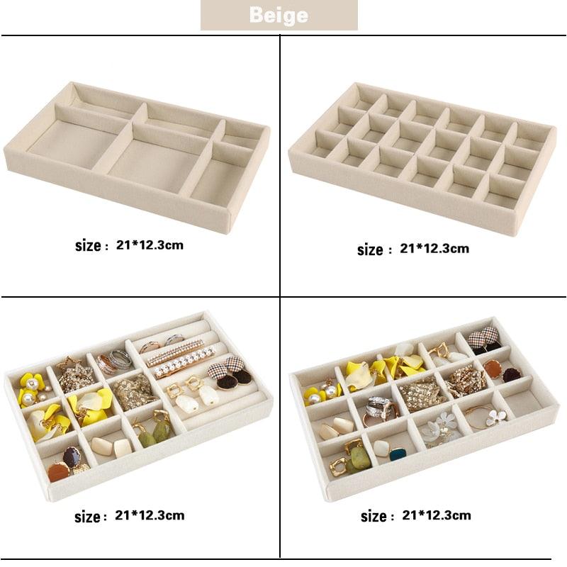 Velvet Jewelry Display Stackable Exquisite Jewelry Holder Portable Ring Earrings Necklace Organizer Box organizer Velvet Drawer Organizer Showcase Jewelry Storage for Bracelet Necklace Earring Ring