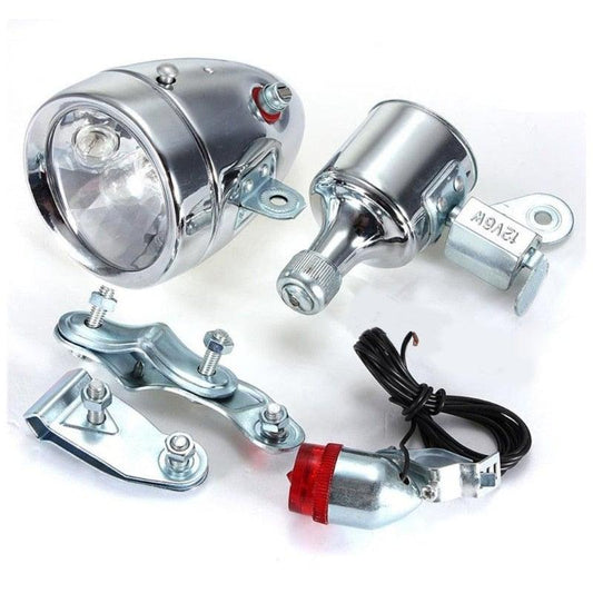 Vintage Bicycle Motorized Bike Friction 12V 6W Generator Headlight Tail Light Kit Bicycle Head Lamp Friction Light Suit Universal Friction Generator Headlight And Tail Light Kit For Bicycle Motorized Bike