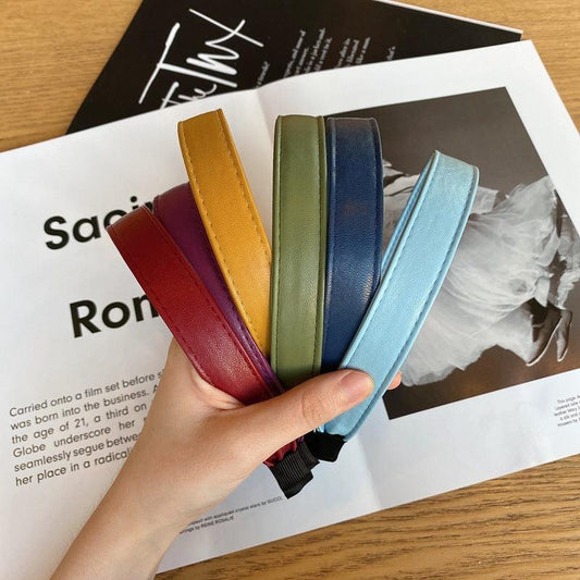Vintage PU Leather Headband Hairbands Solid Headwear for Women Girls Fashion Hair Band Chic Hair Hoop Gorgeous Hair Accessories For Women
