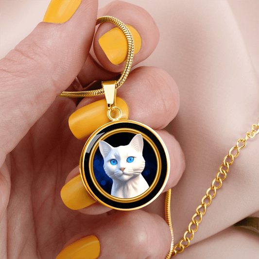 Vintage-Style White Blue Eyed Cat Cameo Necklace