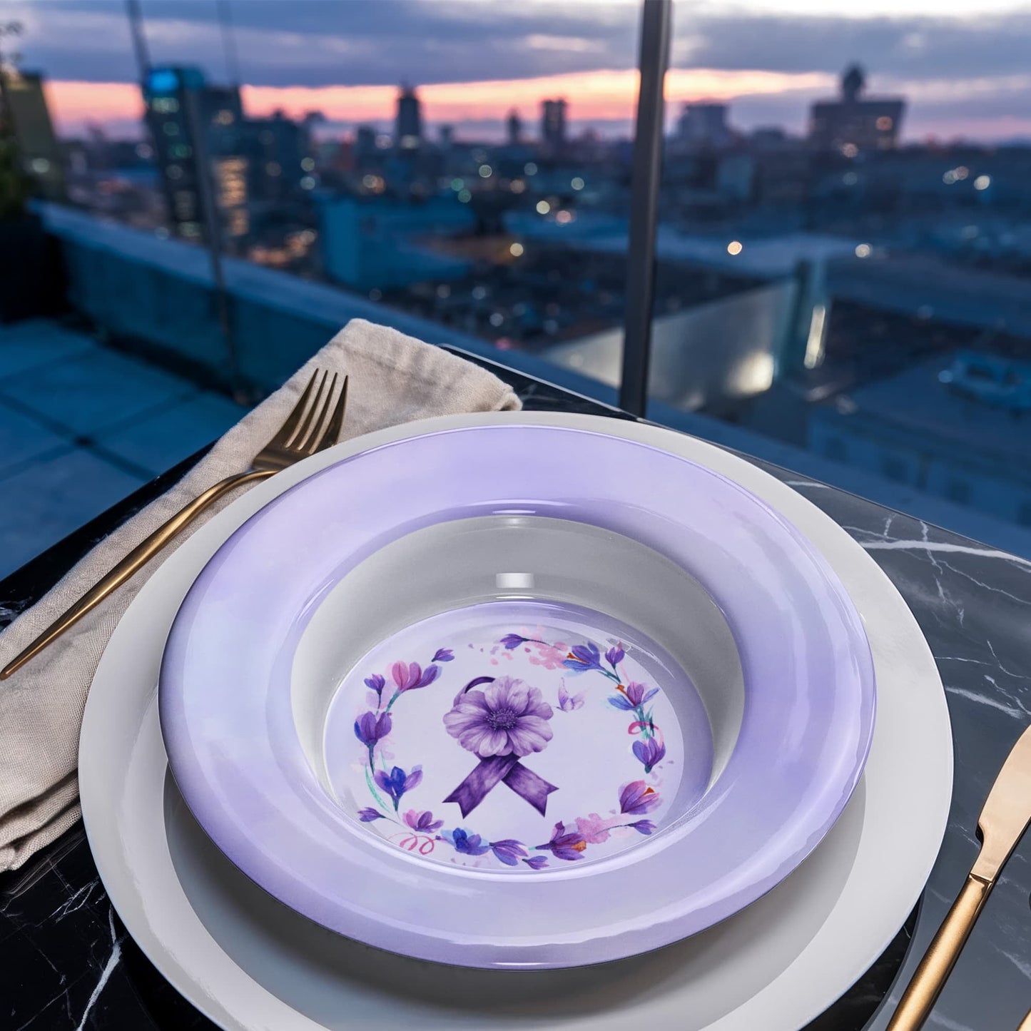 Watercolor Purple Ribbon Collectible Bowl