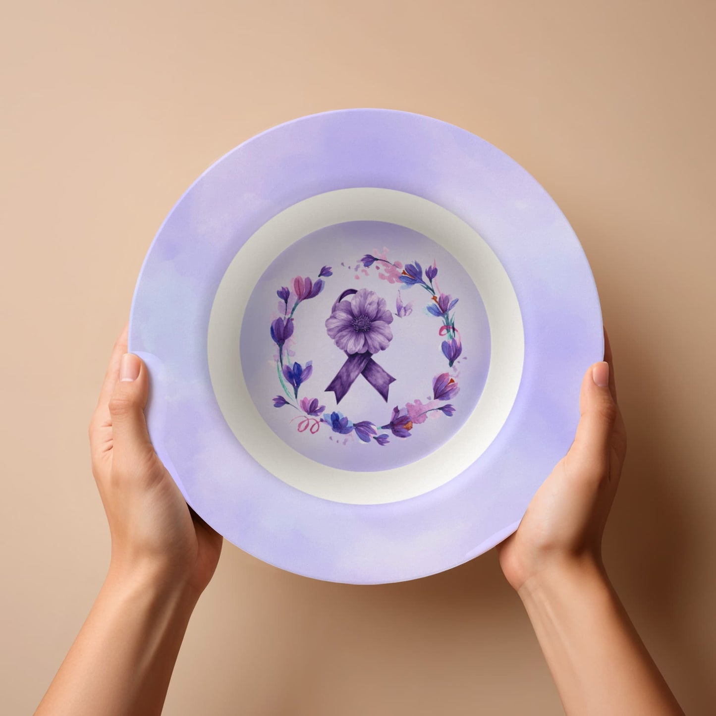 Watercolor Purple Ribbon Collectible Bowl