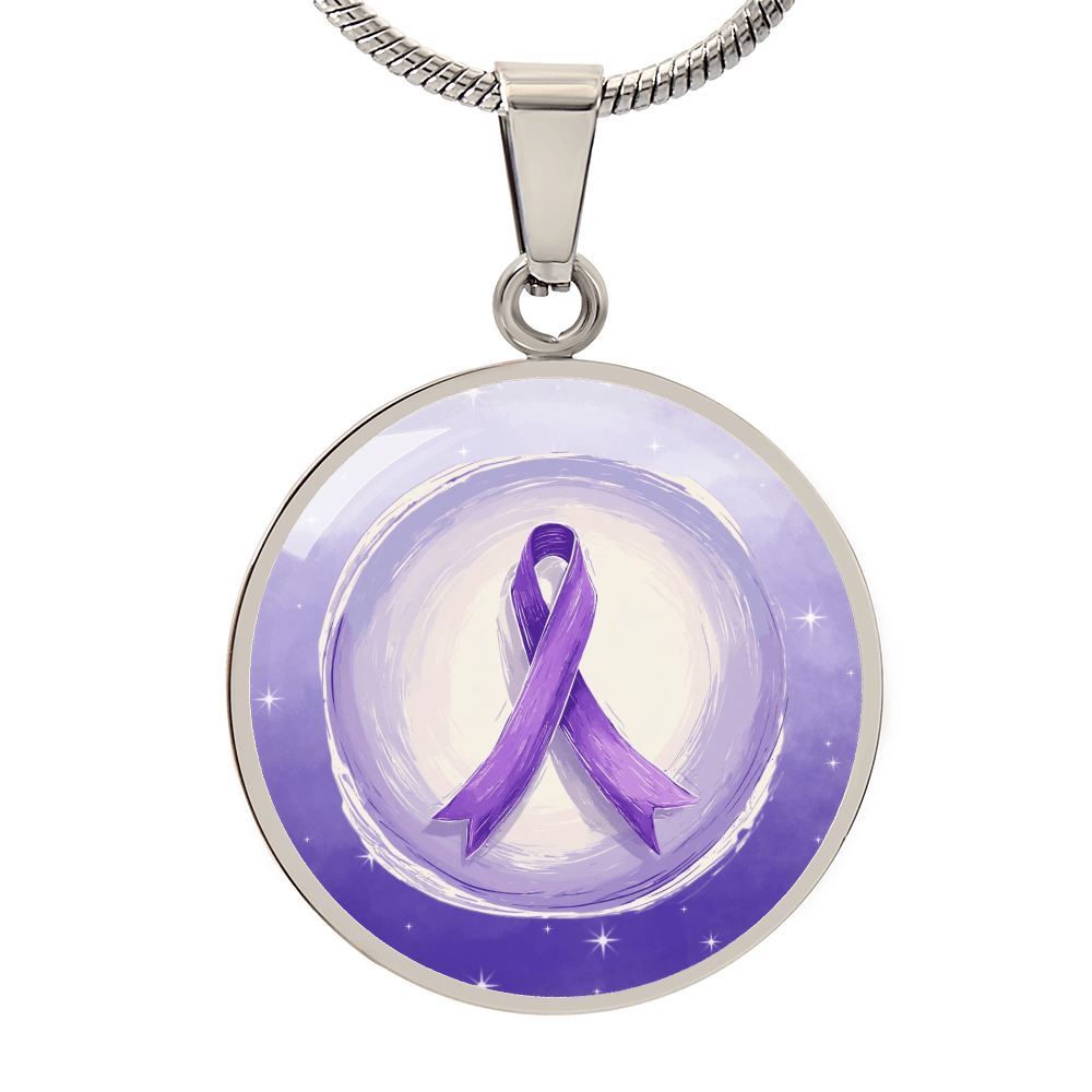 Watercolor Purple Ribbon Pendant Necklace for Epilepsy Awareness