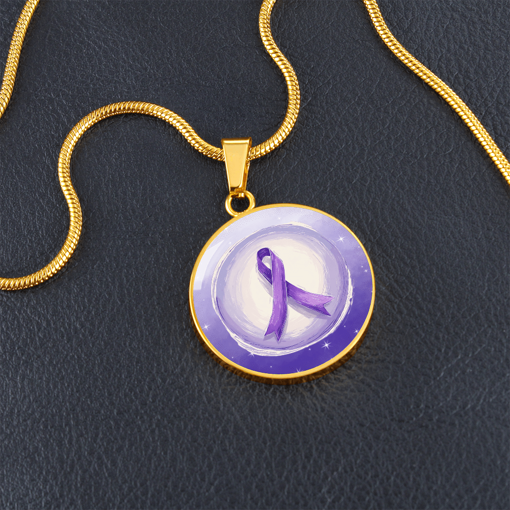 Watercolor Purple Ribbon Pendant Necklace for Epilepsy Awareness