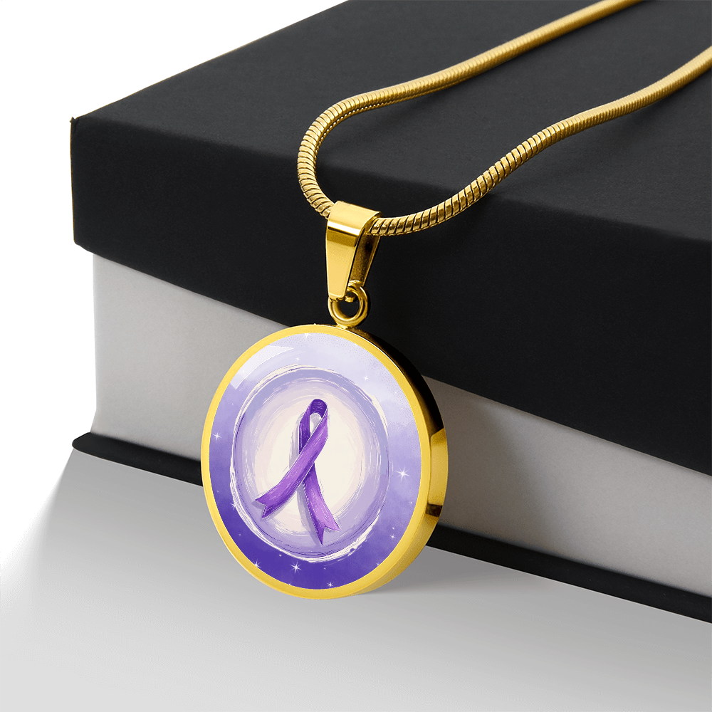 Watercolor Purple Ribbon Pendant Necklace for Epilepsy Awareness