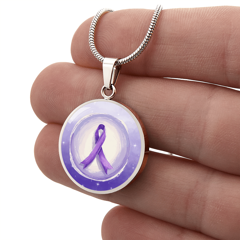 Watercolor Purple Ribbon Pendant Necklace for Epilepsy Awareness