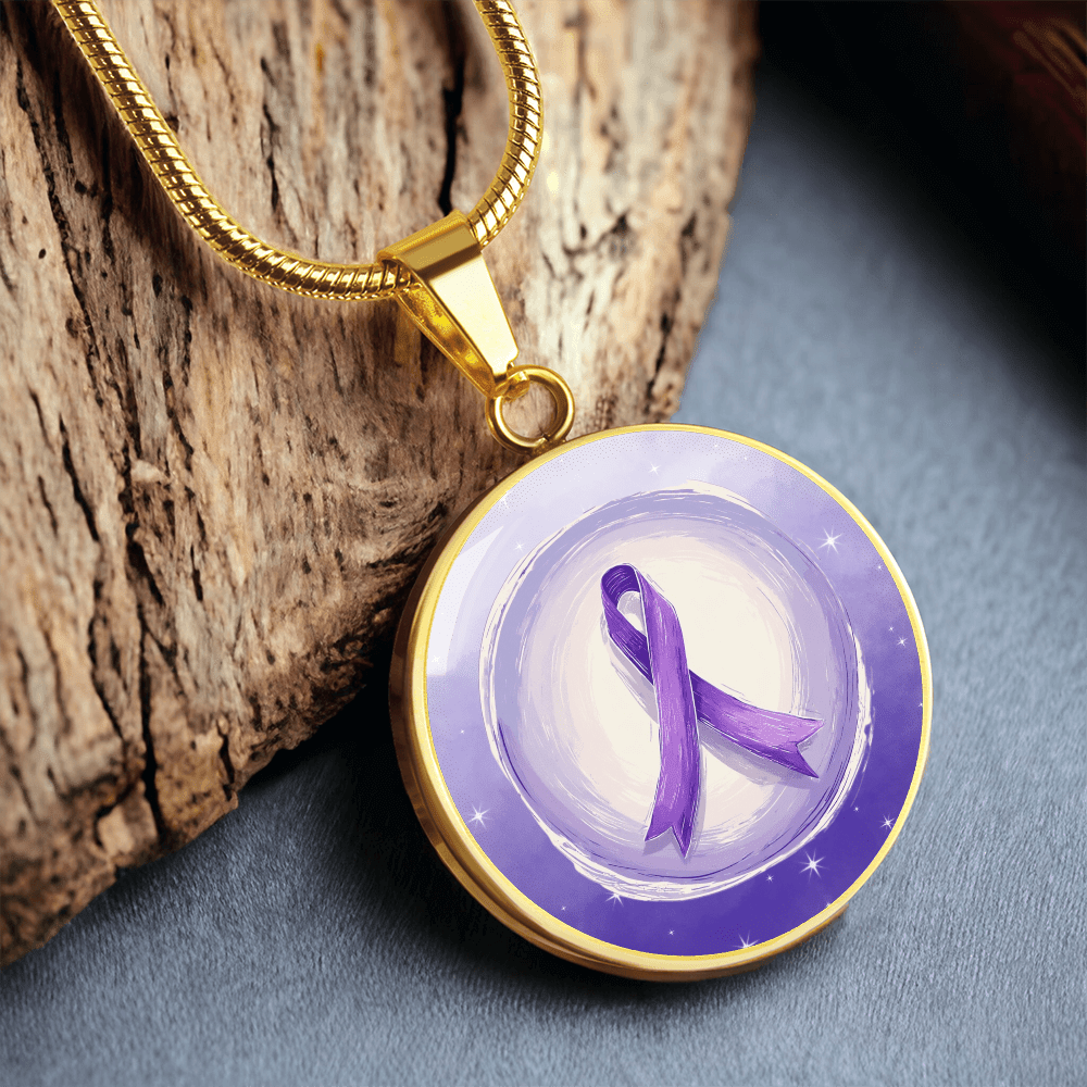 Watercolor Purple Ribbon Pendant Necklace for Epilepsy Awareness