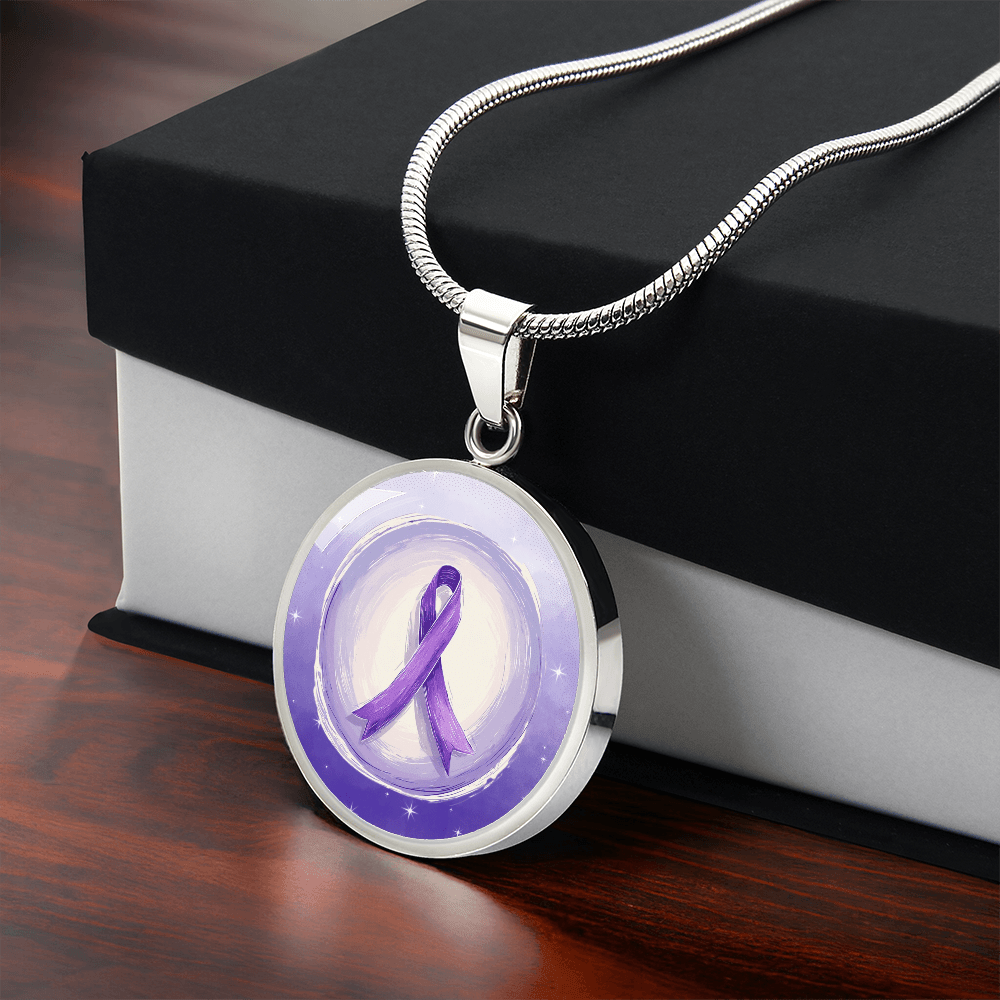 Watercolor Purple Ribbon Pendant Necklace for Epilepsy Awareness