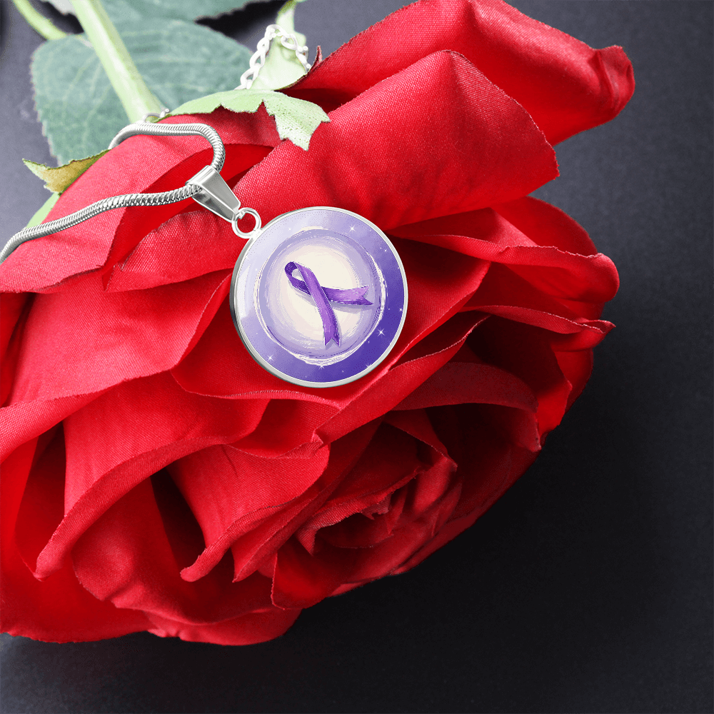 Watercolor Purple Ribbon Pendant Necklace for Epilepsy Awareness