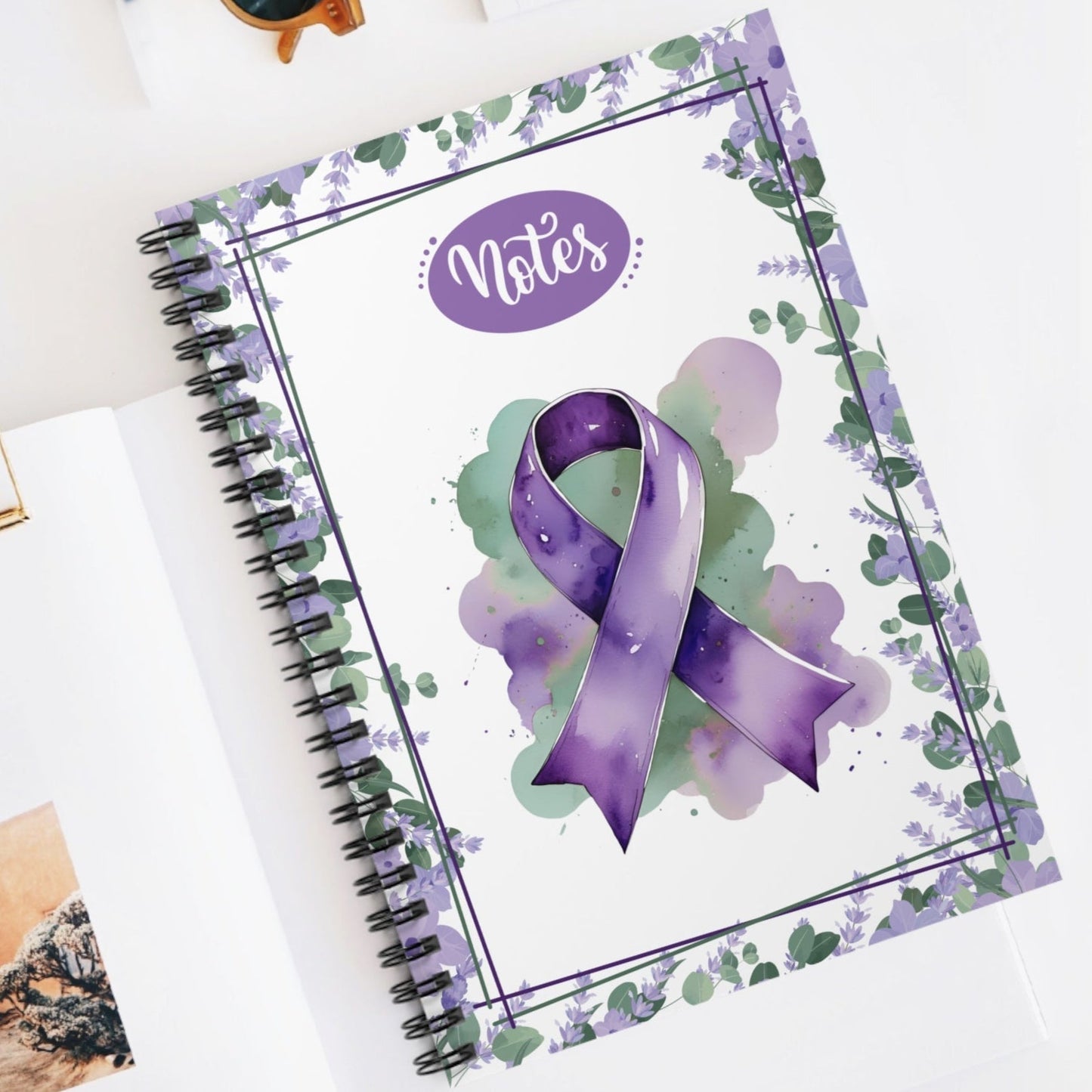 Watercolor Purple Ribbon Spiral-Bound Notebook for Creative Note-Taking