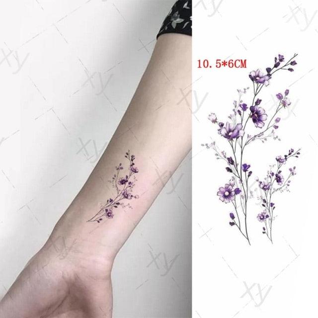 Waterproof Temporary Tattoo Lavender Stickers Butterfly Flower Luxury Small Tattoo For Body Arm