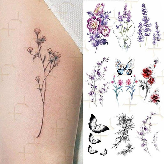 Waterproof Temporary Tattoo Lavender Stickers Butterfly Flower Luxury Small Tattoo For Body Arm
