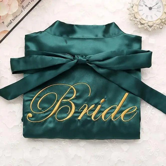 Wedding Satin Bride Robe Elegant Golden Bridesmaid Casual Short Women Nightwear Comfortable Sleepwear