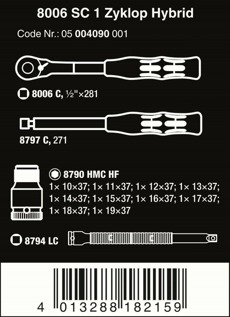 Wera 8006 SC 1 Zyklop Hybrid Ratchet Set 1/2" Drive Metric 05004090001