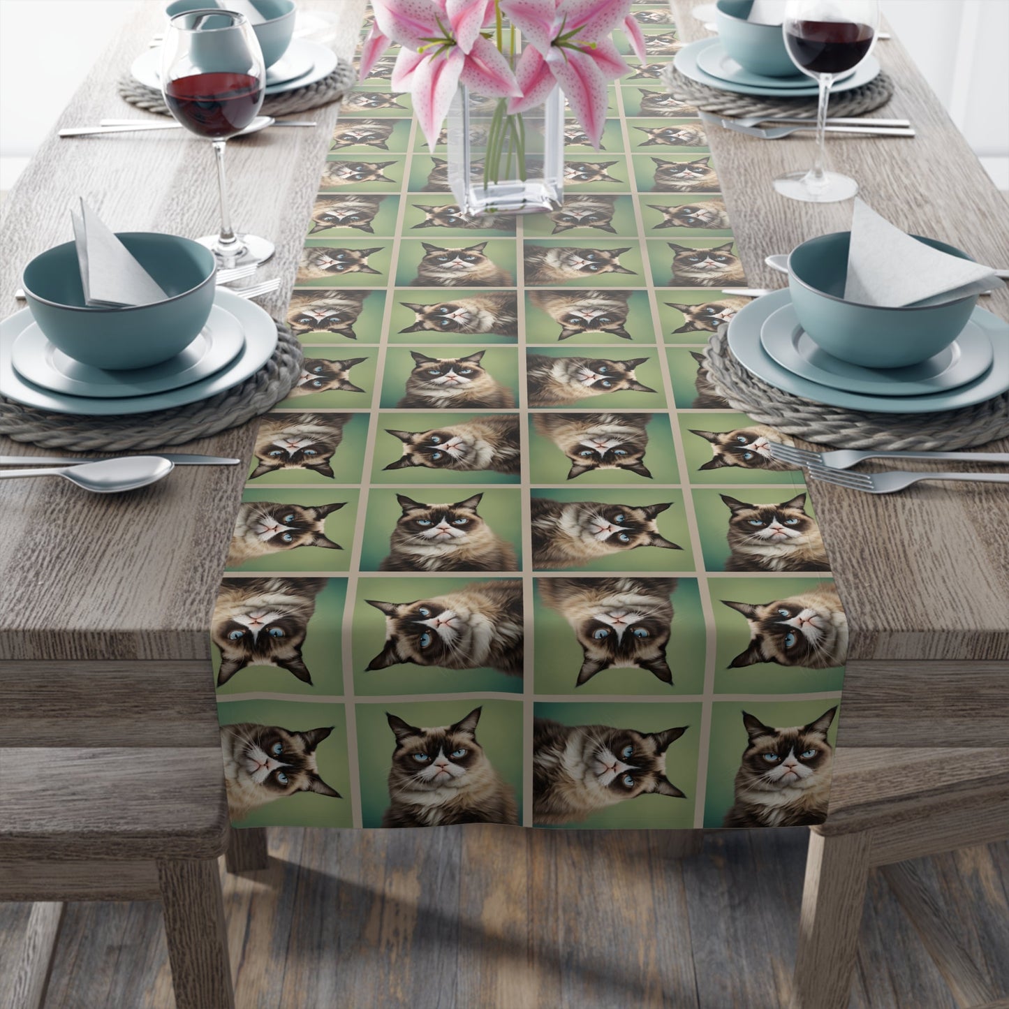 Whimsical Cat Print Table Runner - Perfect for Cat Lovers and Home Decor
