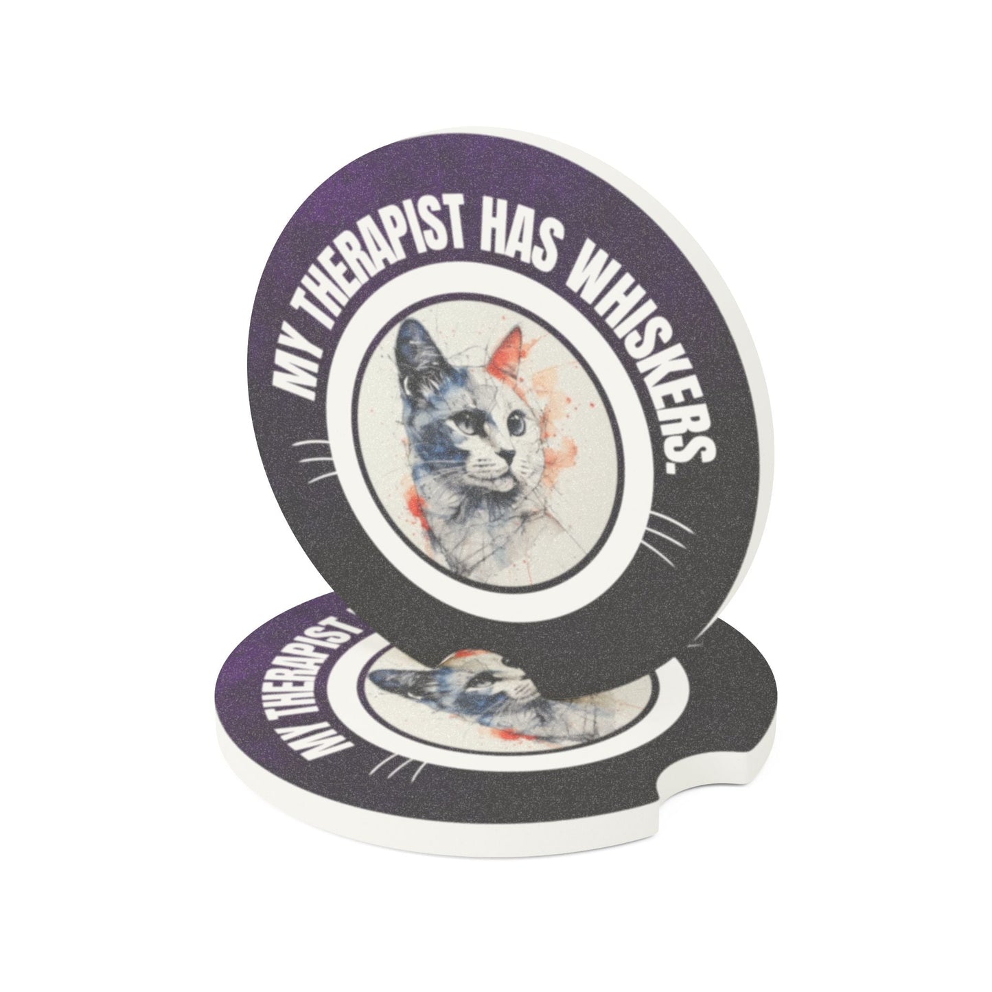Whimsical Cat Therapy Soapstone Car Coasters