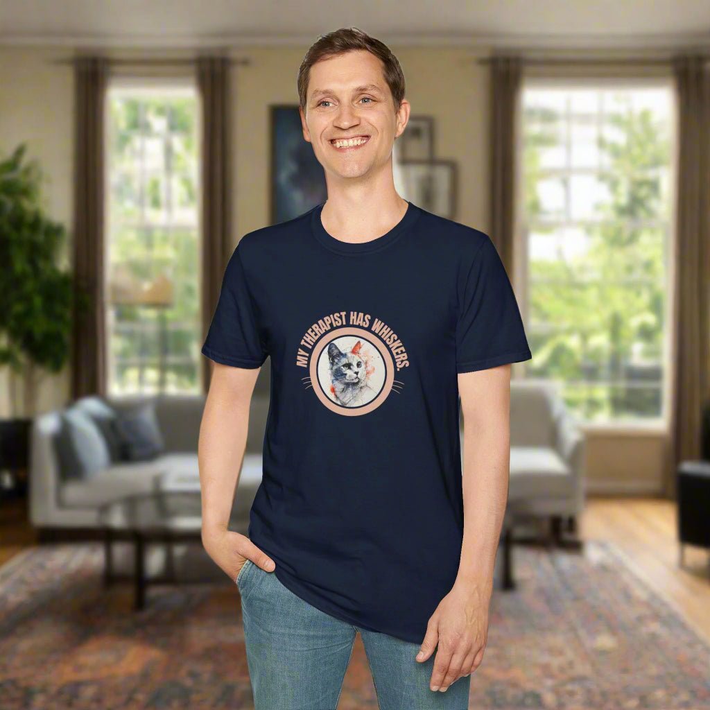 Whimsical Cat Therapy Unisex T-Shirt for Comfort and Style