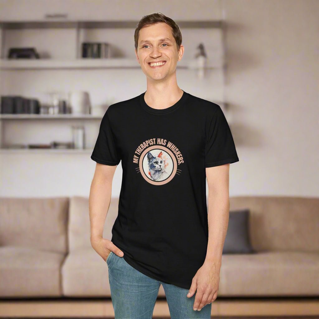 Whimsical Cat Therapy Unisex T-Shirt for Comfort and Style