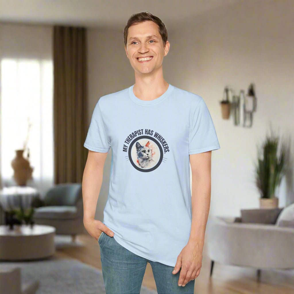 Whimsical Cat Therapy Unisex T-Shirt for Comfort and Style