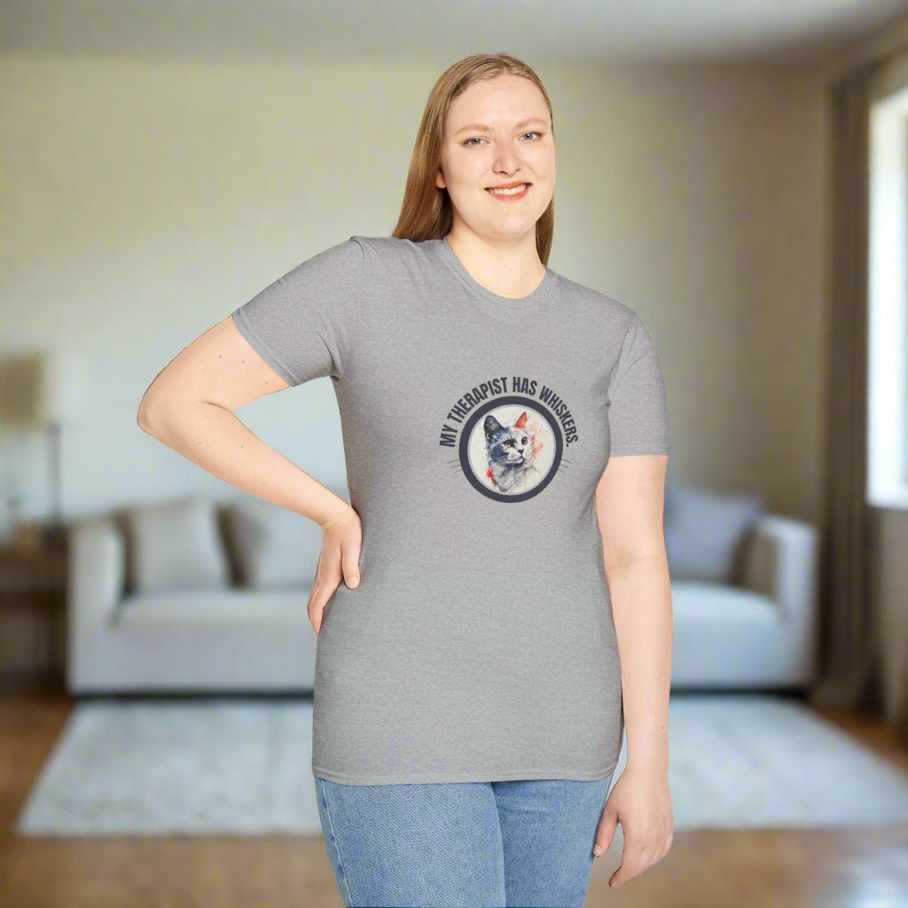 Whimsical Cat Therapy Unisex T-Shirt for Comfort and Style