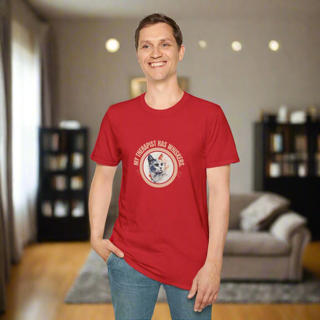 Whimsical Cat Therapy Unisex T-Shirt for Comfort and Style