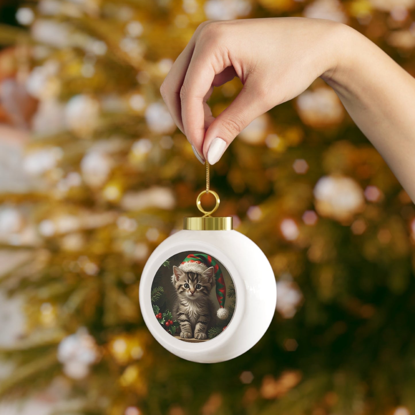 Whimsical Elf Cat Christmas Ball Ornament