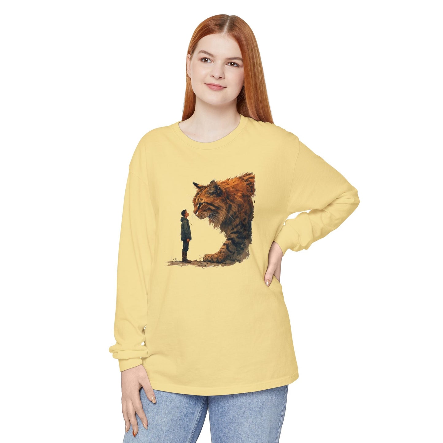 Whimsical Giant Cat Long-Sleeve T-Shirt