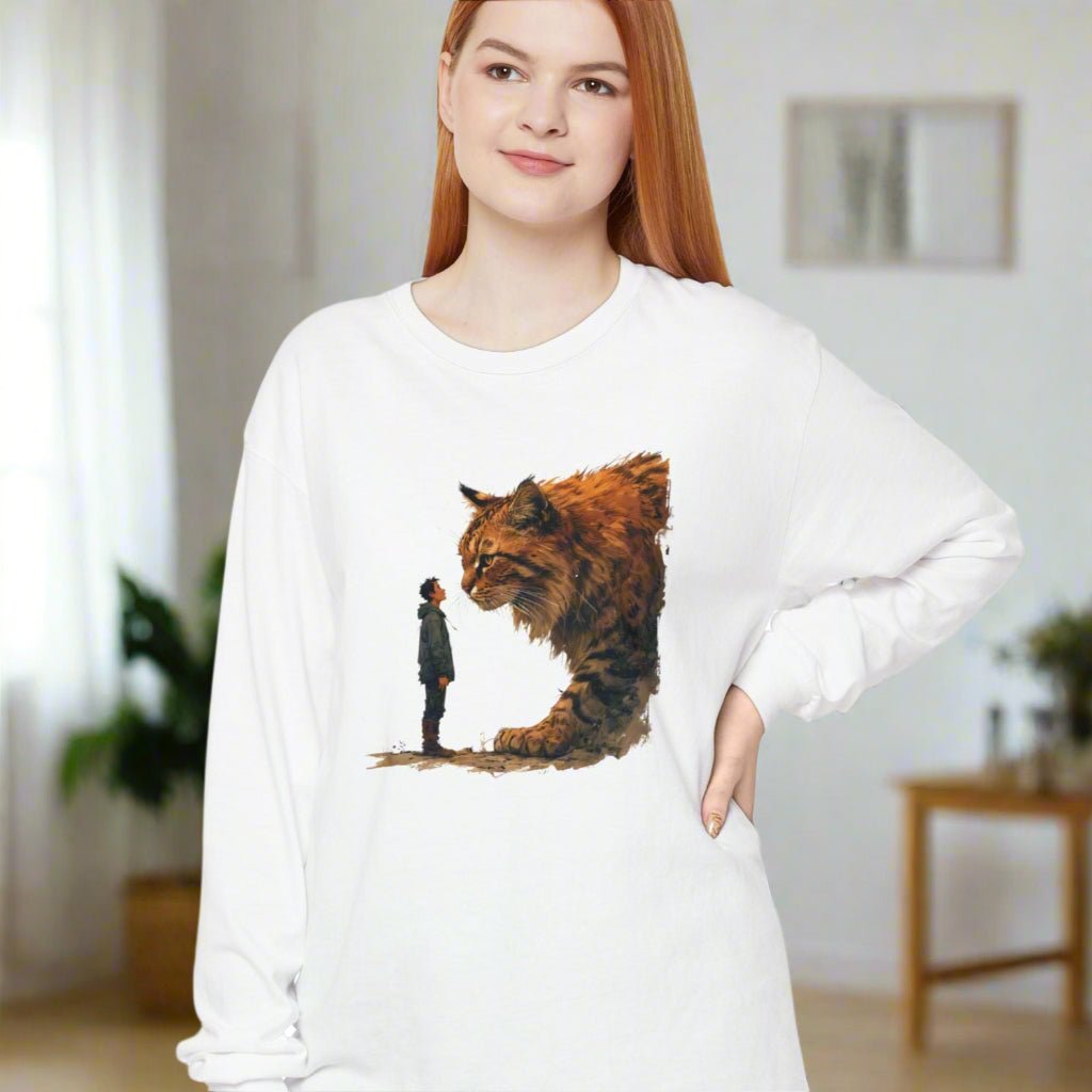 Whimsical Giant Cat Long-Sleeve T-Shirt