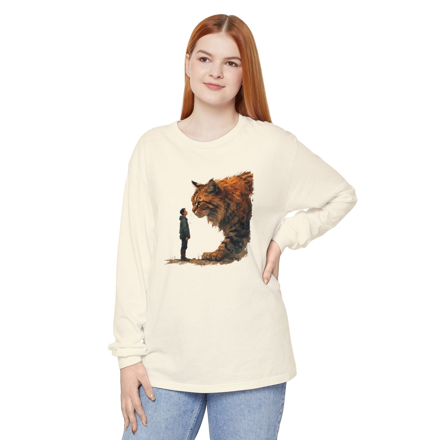Whimsical Giant Cat Long-Sleeve T-Shirt