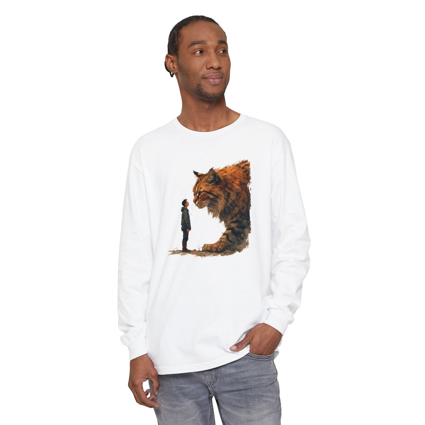 Whimsical Giant Cat Long-Sleeve T-Shirt