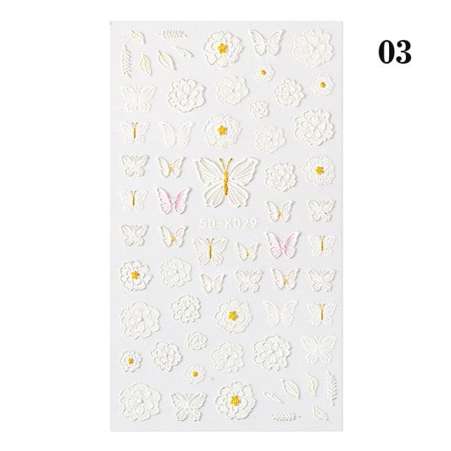 White Embossed Flower Lace Sticker Decal Wedding Nail Art Designs Floral Butterfly Japanese Manicures Nail Decoration Metallic Curve Strip Line Nail Decal Self-Adhesive 3D Wave Design Decoration for Women Girls Adhesive Striping Tape Nail Art Stickers