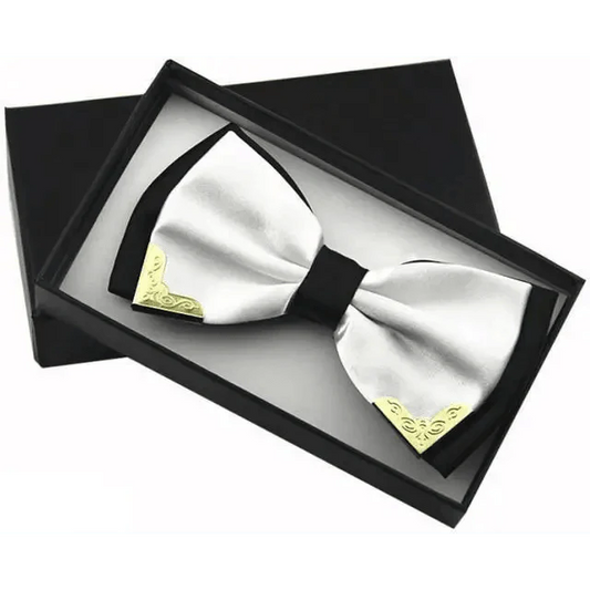 White Men Elegant Polyester Butterfly Bowtie Metal Corners Wedding Bowtie Party Bow Ties