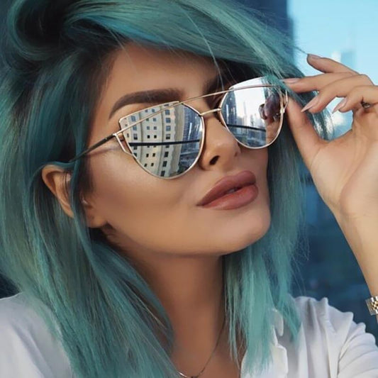 Women Fashion Cat Eye Sunglasses For Women Luxury Design Mirror Lens Vintage Summer Sun Glasses Rose Gold MetalCat Eye Sunglasses for Women Fashion Designer Style