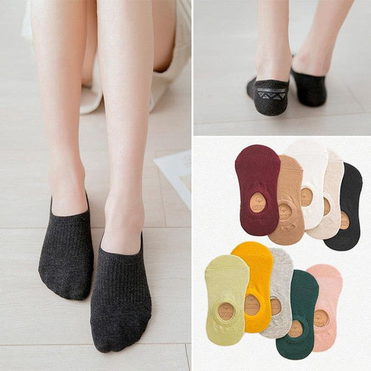 Women's Cute Cotton Invisible No Show Non-Slip Summer Candy Solid Color Silicone Short Socks Fashion Thin Ankle Boat Socks