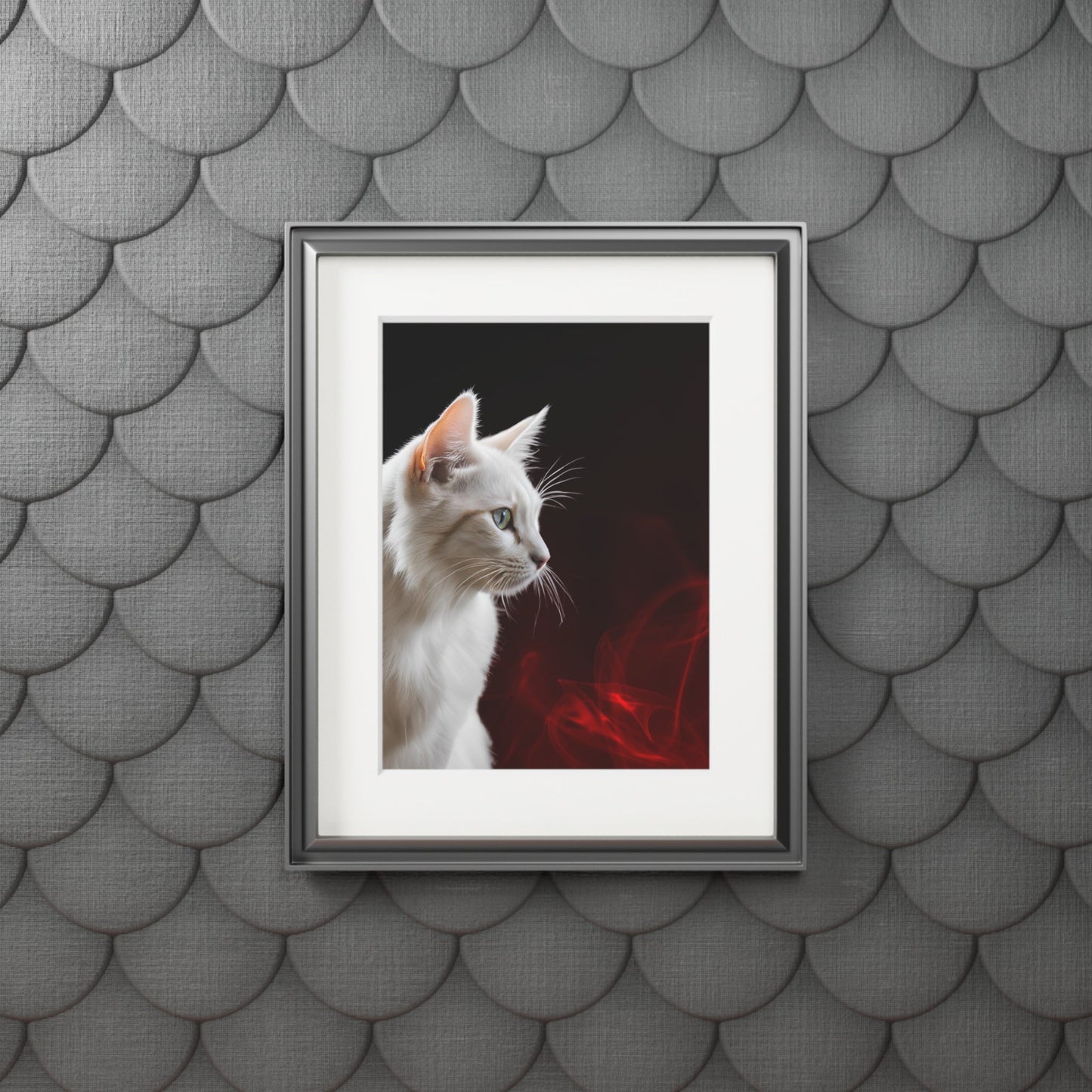Wonderful White Cat Fine Art Print with Passepartout Frame