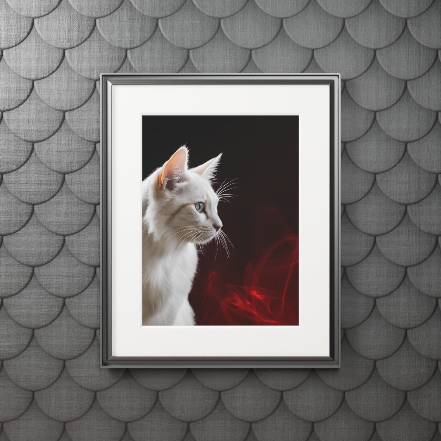 Wonderful White Cat Fine Art Print with Passepartout Frame
