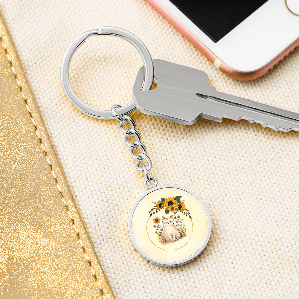 Yellow Sunflower Kitty Keychain