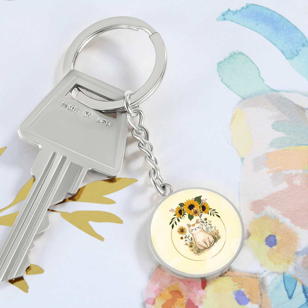 Yellow Sunflower Kitty Keychain