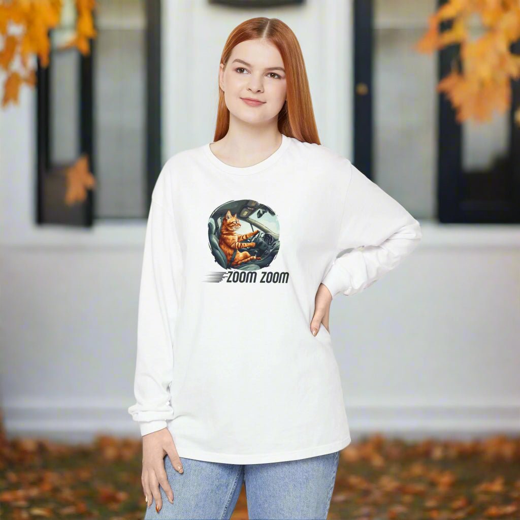 Zoom Zoom Cat Long Sleeve Tee | Funny Driving Cat Shirt