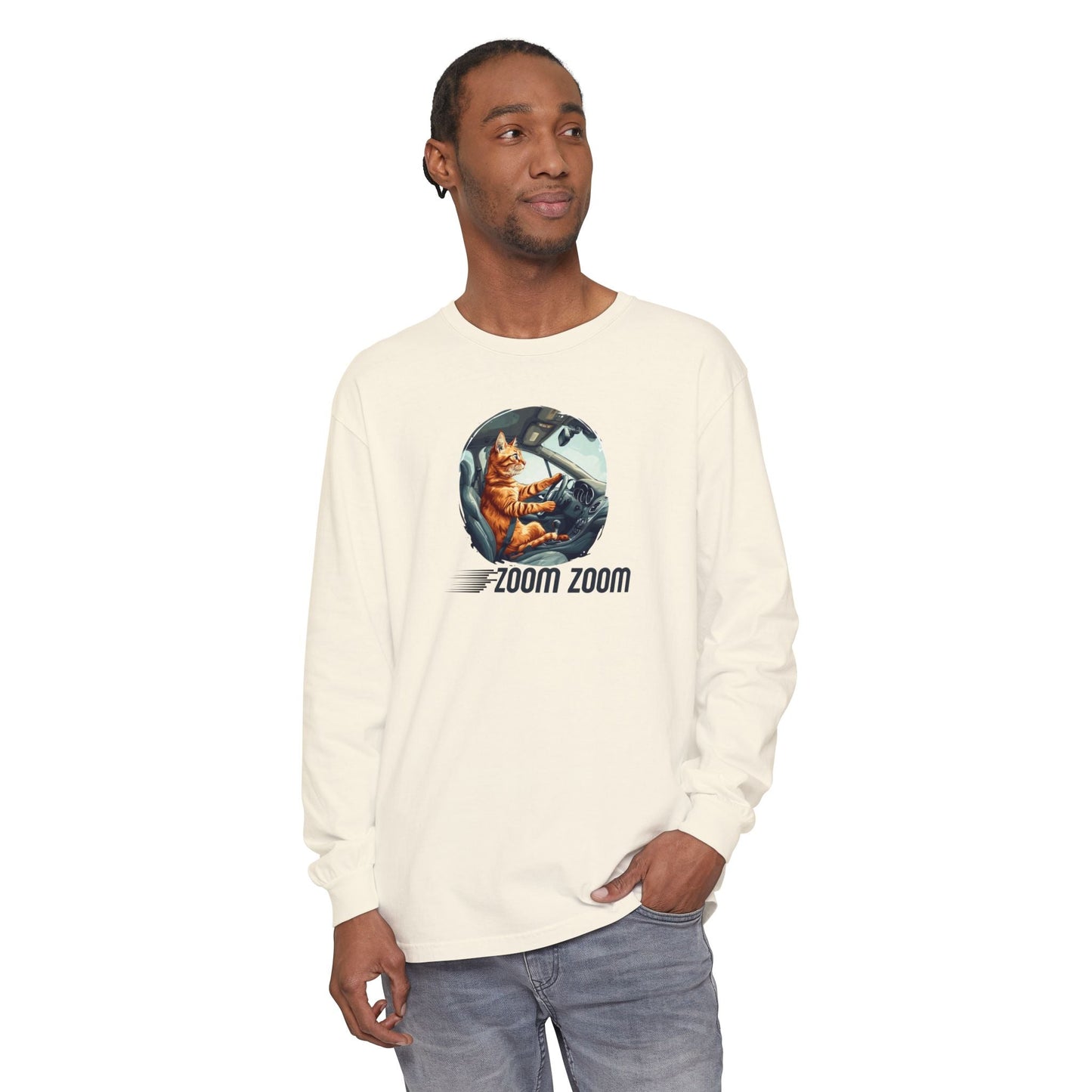 Zoom Zoom Cat Long Sleeve Tee | Funny Driving Cat Shirt