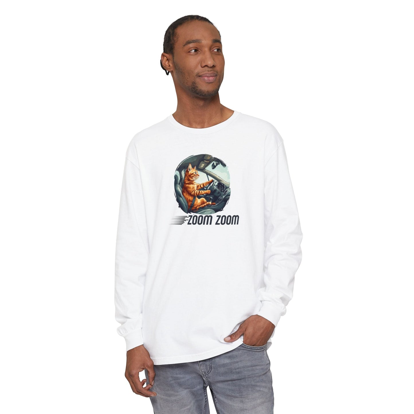 Zoom Zoom Cat Long Sleeve Tee | Funny Driving Cat Shirt