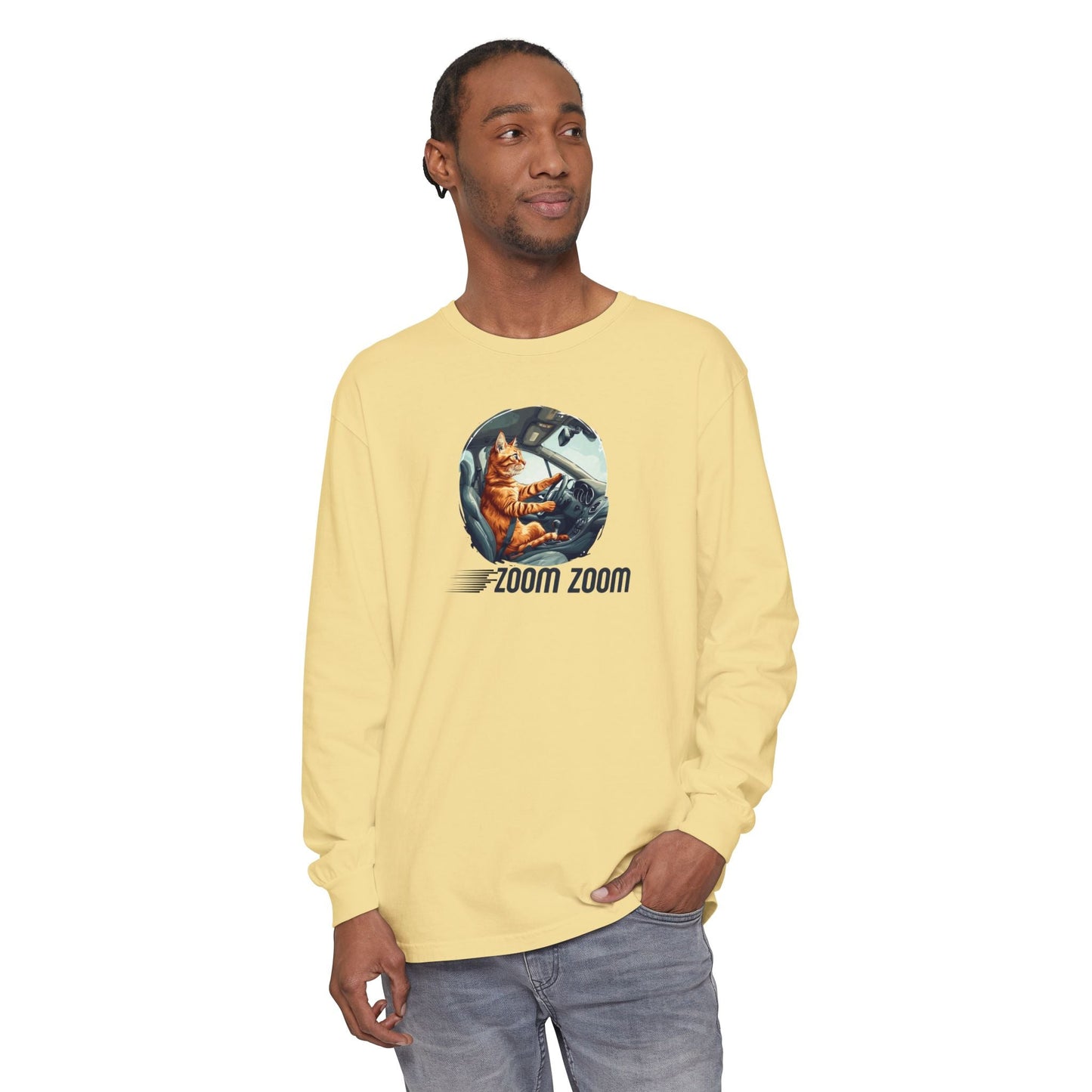 Zoom Zoom Cat Long Sleeve Tee | Funny Driving Cat Shirt