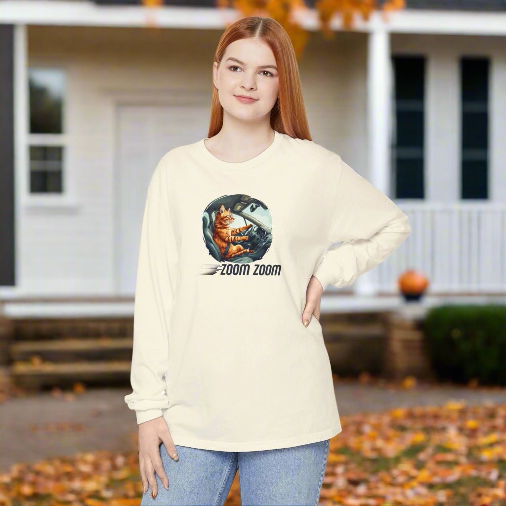 Zoom Zoom Cat Long Sleeve Tee | Funny Driving Cat Shirt